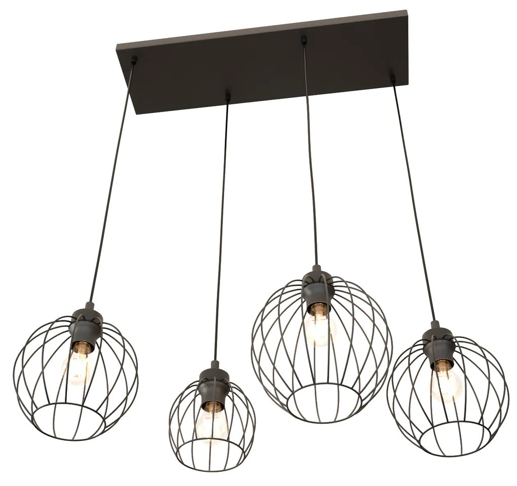 Sospensione Minimal Industrial Hathor 4 Luci Lineari Nera