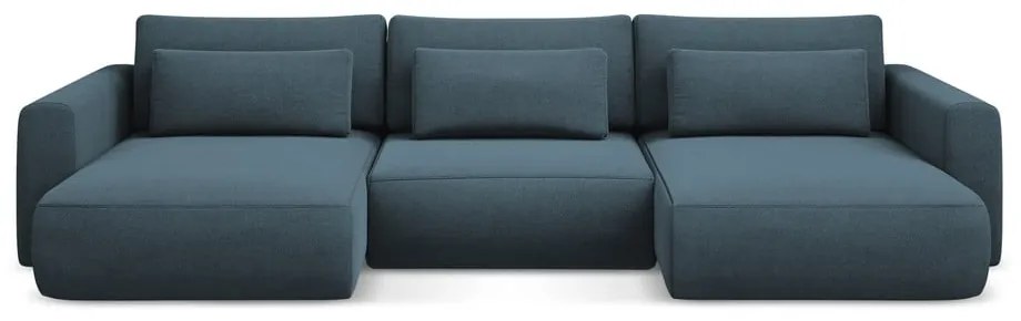 Divano angolare blu allungabile/con contenitore (a U) Kapua – Makamii