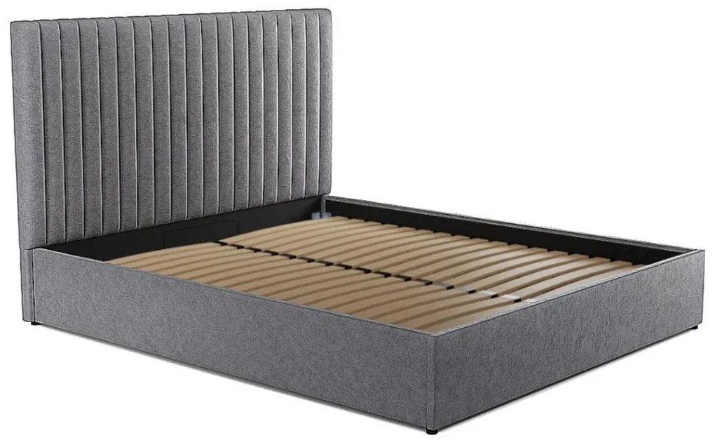 SALDI -  Letto contenitore testiera con cuciture verticali 140x190cm Tessuto Grigio SARAH