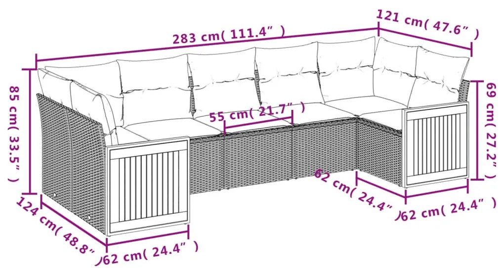 Set Divani da Giardino 9 pz con Cuscini Nero in Polyrattan