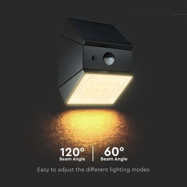 Lampada solare da parete a LED con sensore, 2,5 W / 3,7 V, IP65, 1200 mAh, nera