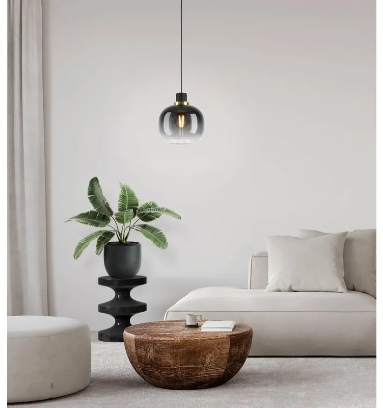 Lampadario Glamour Oilella grigio paralume nero E27 Ø19cm EGLO