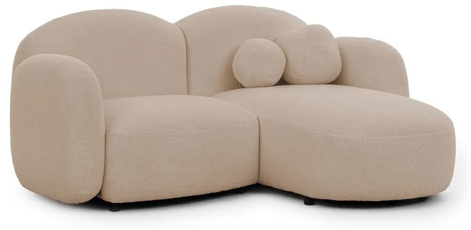 Divano angolare marrone chiaro (con penisola a destra/con chaise lounge) con rivestimento in bouclé Orbit – Ropez