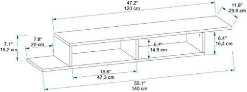 Mobile Porta TV Sospeso 120 Cm Design Moderno Muson Effetto Legno