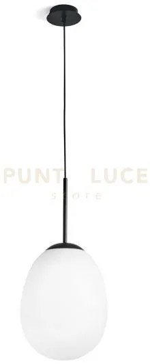 Drop sospensione 1 luce vetro opalino finitura nera  attacco e27 ve...
