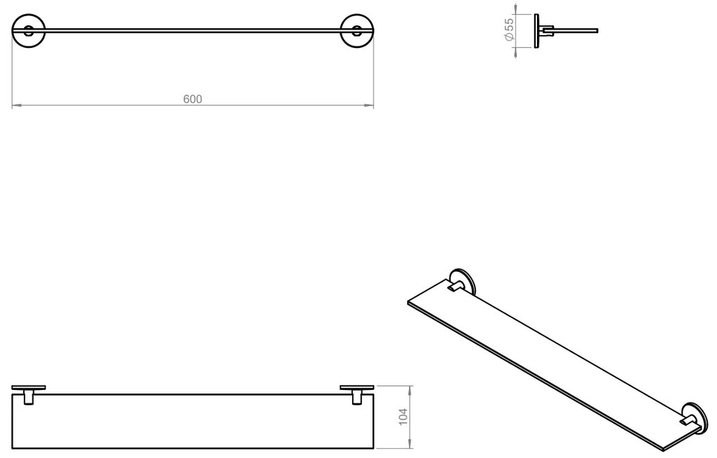 Cosmic duo round 2620145 mensola bagno 60 cm portaoggetti in vetro con supporti cromo