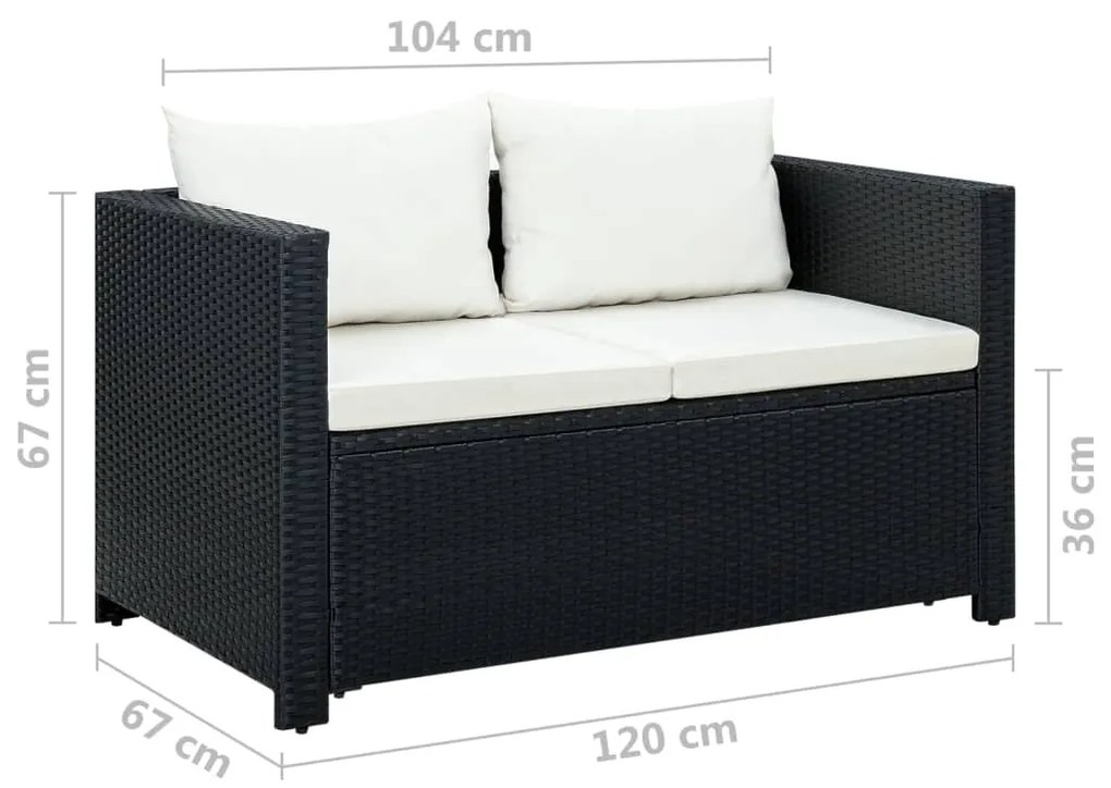 Set Divani da Giardino 3 pz con Cuscini in Polyrattan Nero