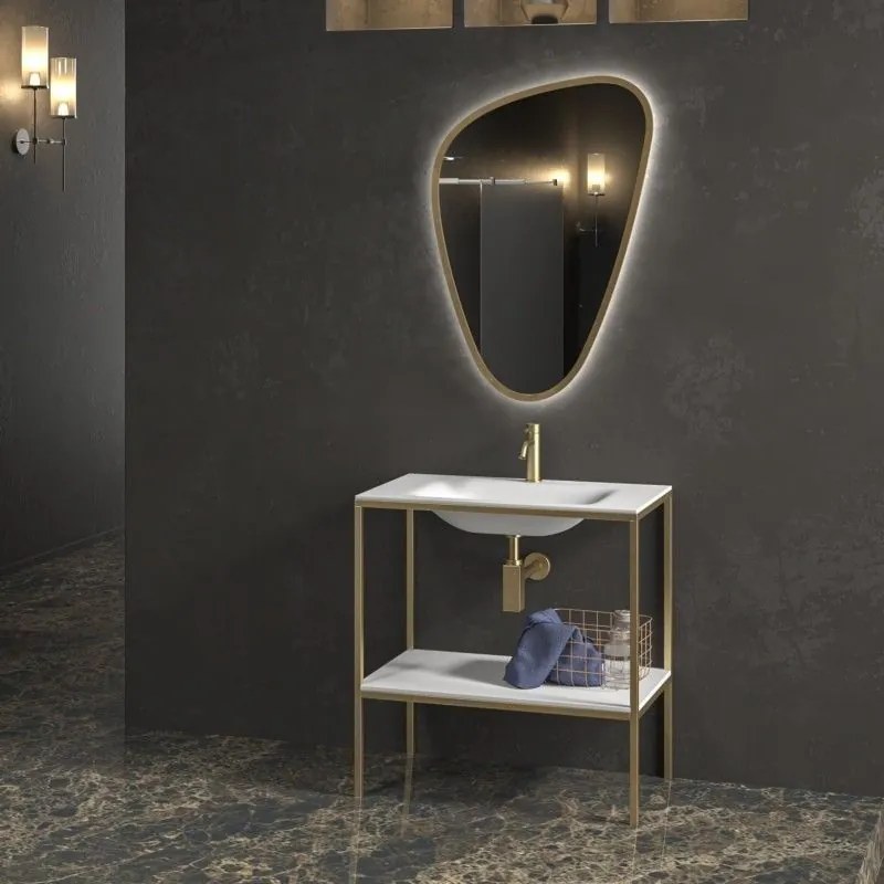 Kamalu - mobiletto metallico a terra 80 cm con lavabo e ripiano net-80