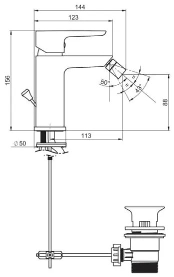 JIKA H3412H10041101 - Rubinetto del bidet PONTA 15,6 cm cromo lucido