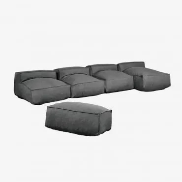 Divano Chaise Longue Componibile In 4 Pezzi E Pouf Dojans Grigio Granito - Sklum