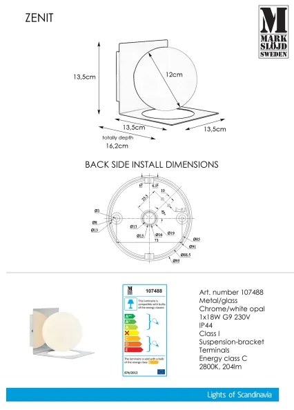 Markslöjd 107488 - Applique da bagno ZENIT 1xG9/18W/230V IP44