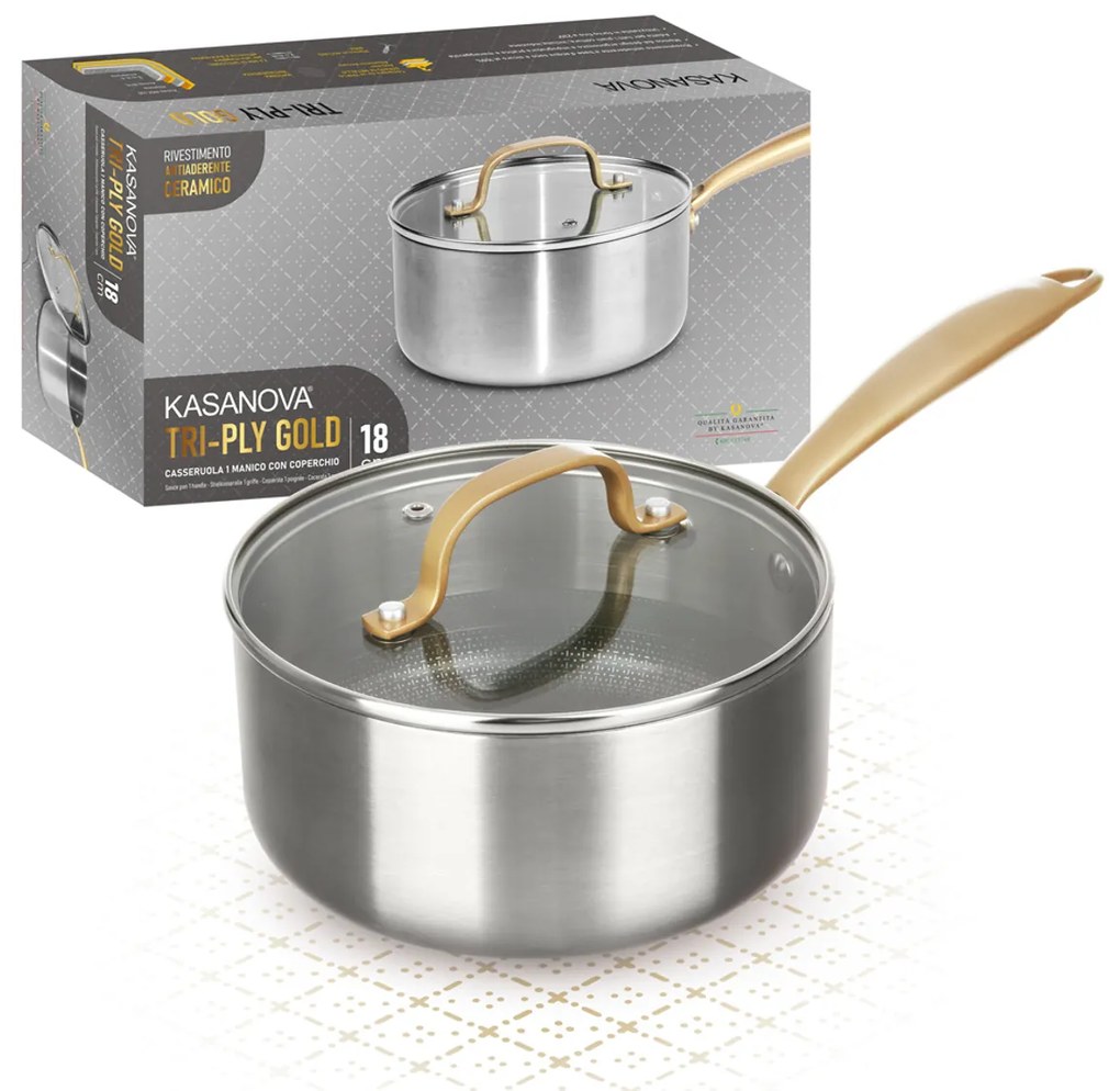 Casseruola 18 cm triplo strato Tri Ply - Gold con coperchio