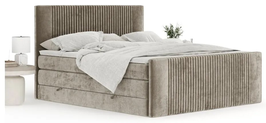 Letto boxspring marrone chiaro con contenitore 180x200 cm Bergamo – Maison de Rêve