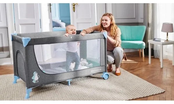 KINDERKRAFT - Lettino da viaggio JOY grigio-blu