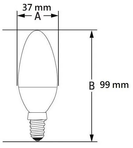 Lampada LED E14 6W, C37, 105lm/W Colore  Bianco Caldo 2.700K