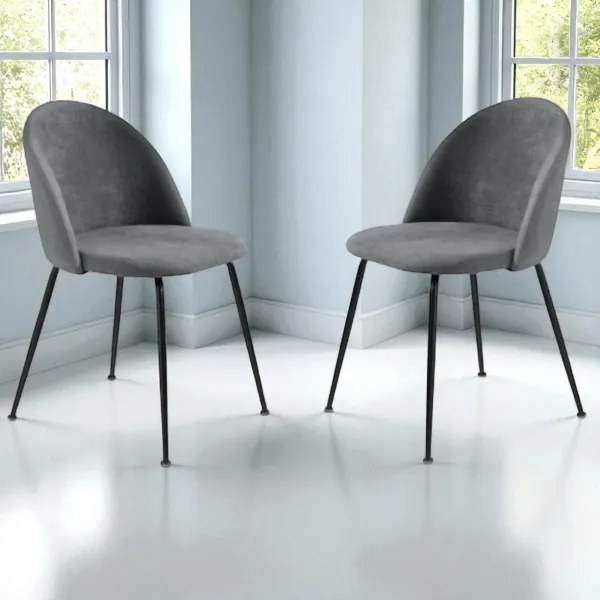 Sedia da pranzo in tessuto Grigio Scuro e gambe metallo Nero - KAREN 2 sedie