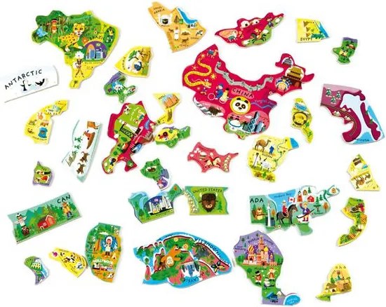 Mappa del mondo - Puzzle magnetico 92 pezzi (versione inglese) - legno