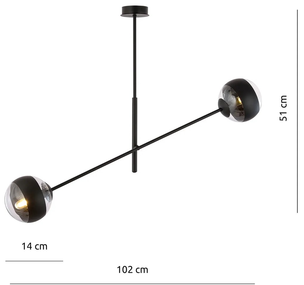 Lampadario Contemporaneo Yama Acciaio Nero 2 Luci E14 Ip20
