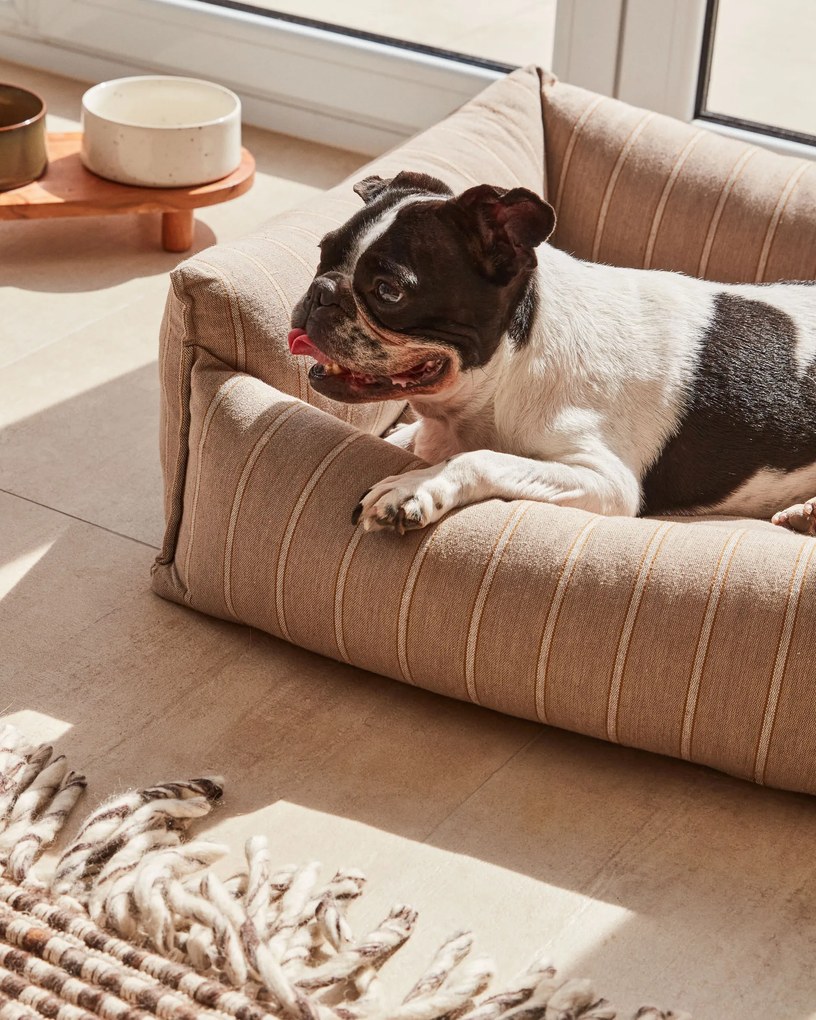 Kave Home - Cuccia piccola Toby a righe e pelo marrone 60 x 60 cm
