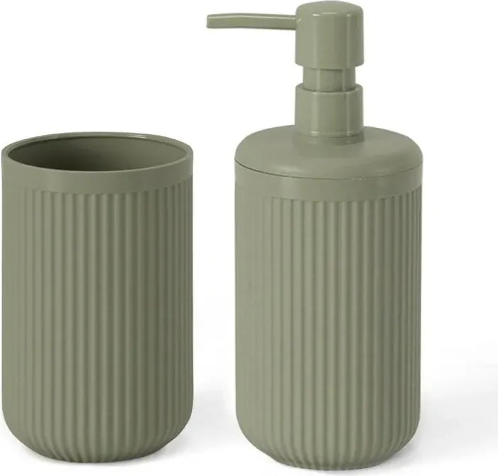 Set accessori bagno 2 pz con dispenser e portaspazzolino verde cannettato Arizona