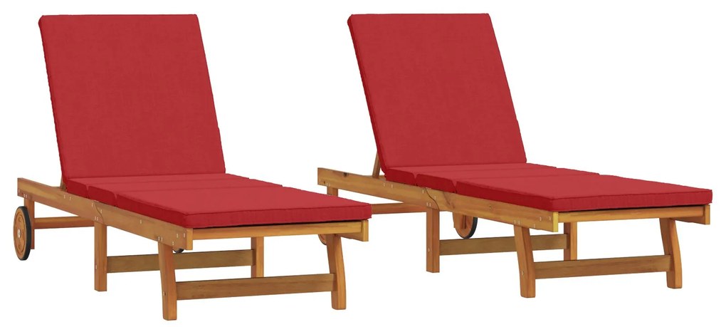 Lettini prendisole 2 pz con ruote e cuscino in legno massello di acacia