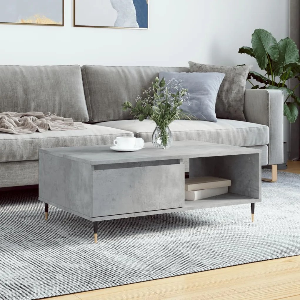 Tavolino Da Salotto Grigio Cemento 90x60x35cm Legno Multistrato /
