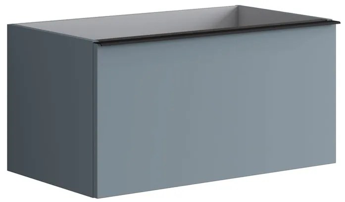 Mobile da bagno sospeso sotto lavabo L 80 x H 40 x P 45.5 cm blu laccato opaco, 2 cassetti Pixel