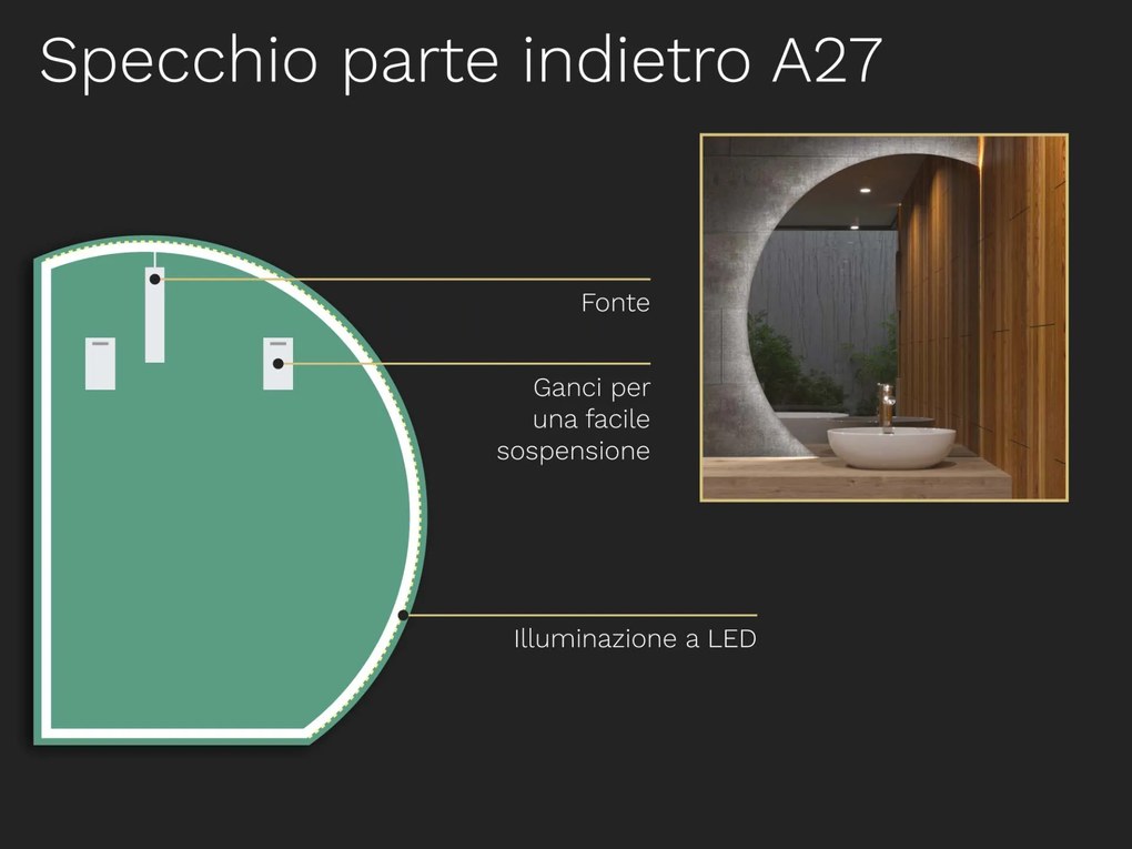 Specchio atipico con illuminazione a LED A27