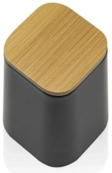 Porta spazzolini in finitura nera opaca con dettagli in bamboo