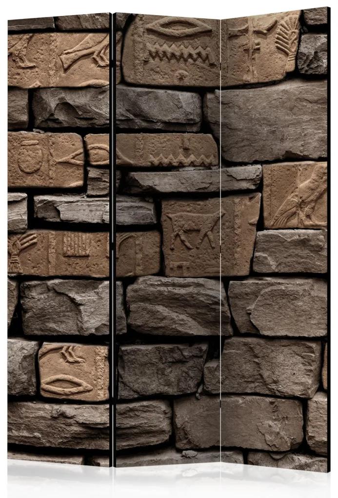 Paravento design Pietra Egizia - texture murale con mattoni di pietra e scolpiti