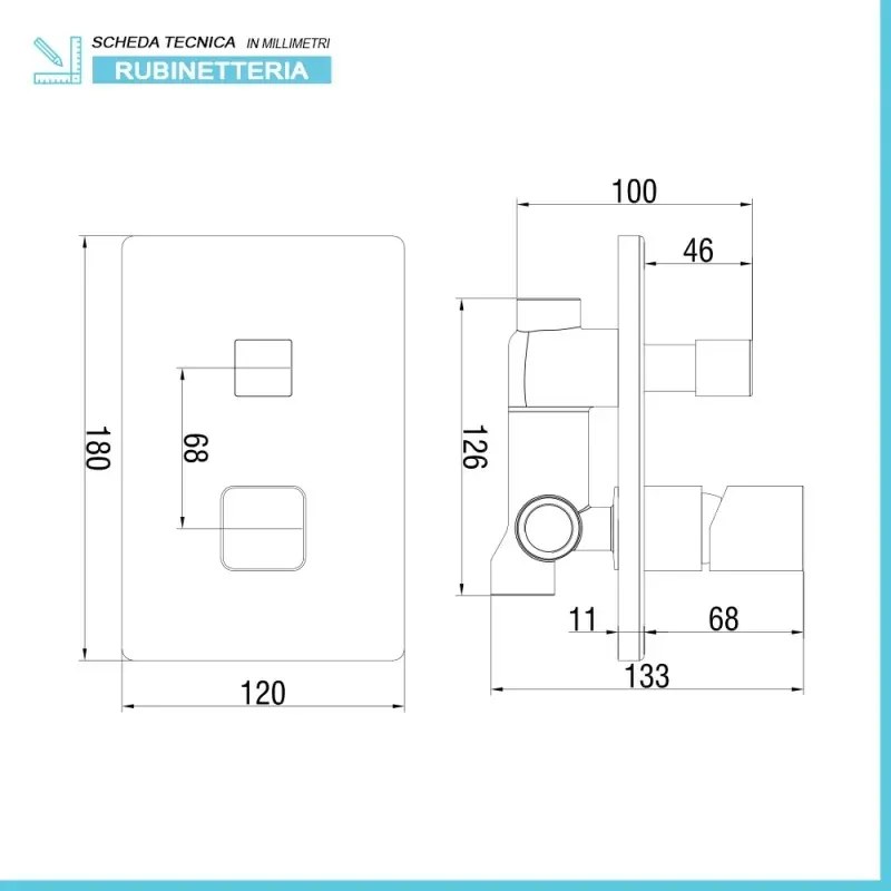Set doccia da incasso con soffione 22x50 cm a sbalzo con cascata Lotus