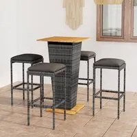 Set da Bar da Giardino 5 pz con Cuscini in Polyrattan Grigio cod mxl 35312