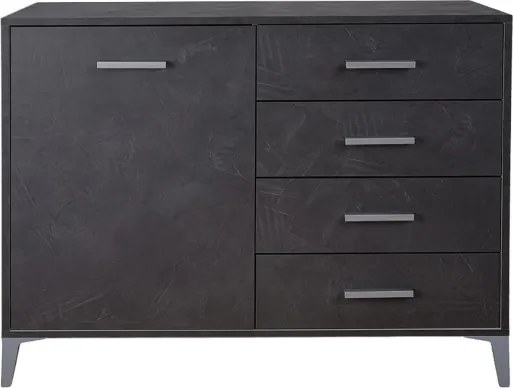 Madia Drexa in Legno 110x45 cm Antracite Spatolato con 1 Anta e 4 Cassetti