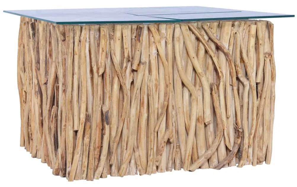 Tavolino Da Salotto Ripiano İn Vetro 66x66x40 Cm Legno Di Teak /