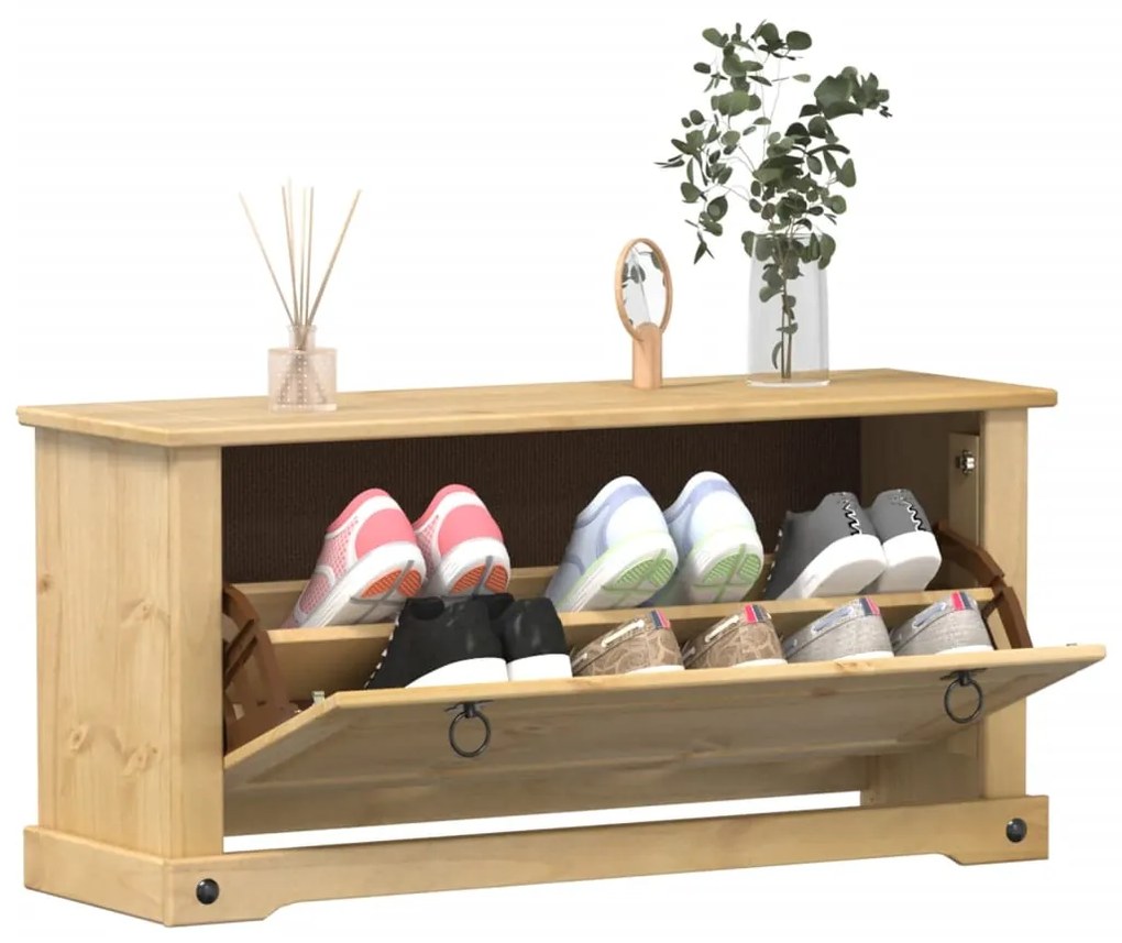 Scarpiera Corona 99x32x47 Cm İn Legno Massello Di Pino /