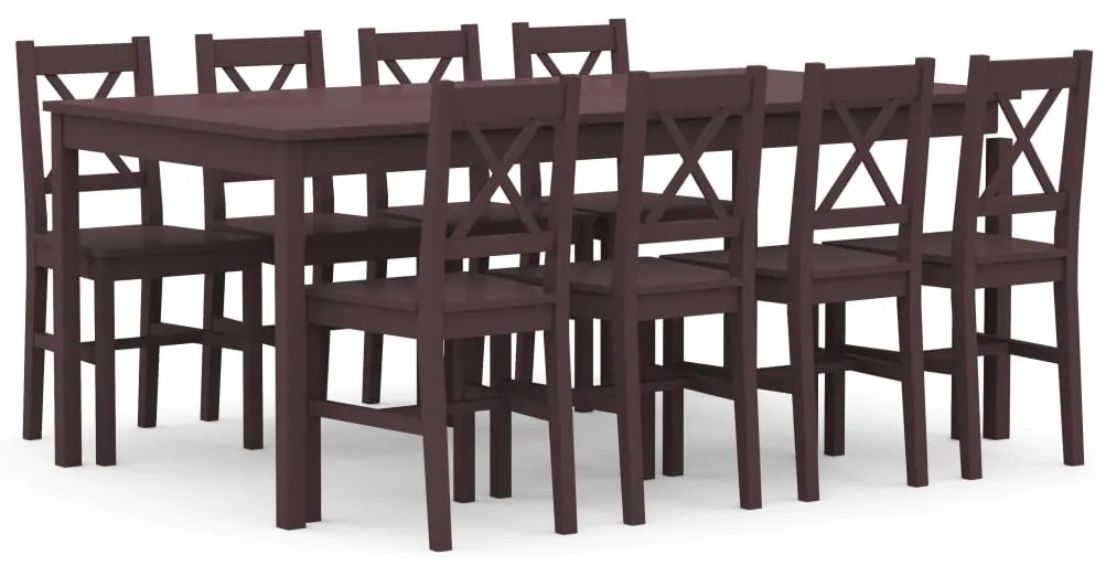 Set Da Pranzo 9 Pz İn Legno Di Pino Marrone Scuro /