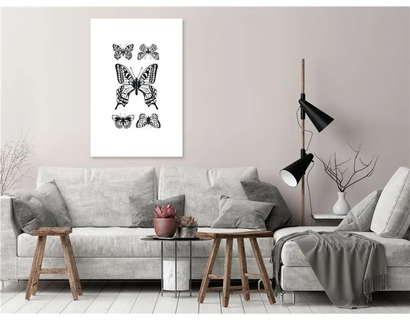 Quadro Five Butterflies (1 Part) Vertical  Colore bianco e nero, Dimensioni e Misure 40x60