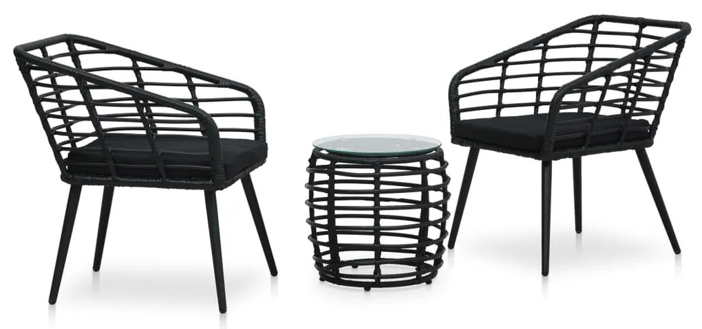 Set Da Bistrot 3 Pz İn Polyrattan Nero /