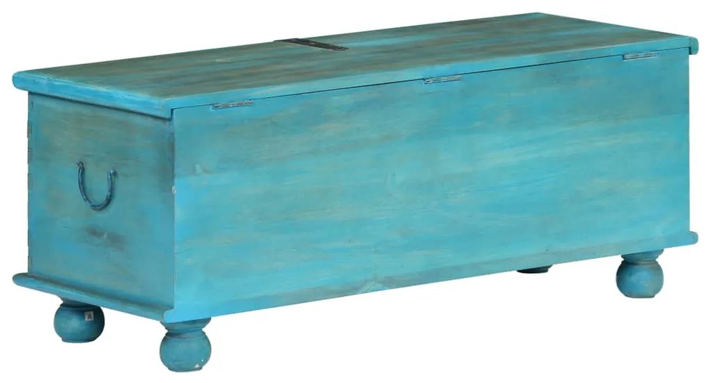 Cassapanca in legno massello di mango blu 100x40x41 cm