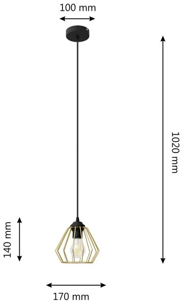 Lampadario a sospensione con filo AGAT 1xE27/15W/230V oro/nero