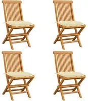 Sedie da Giardino con Cuscini Bianco Crema 4pz Massello di Teak cod mxl 14700