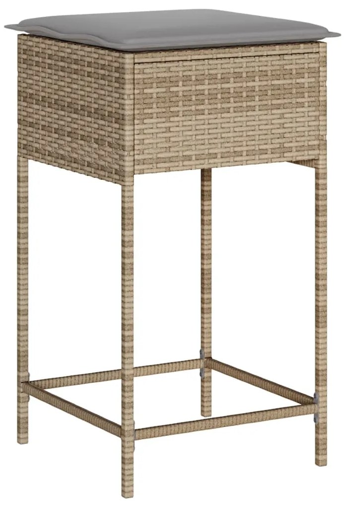 Sgabelli da bar con cuscini 2 pz beige in polyrattan