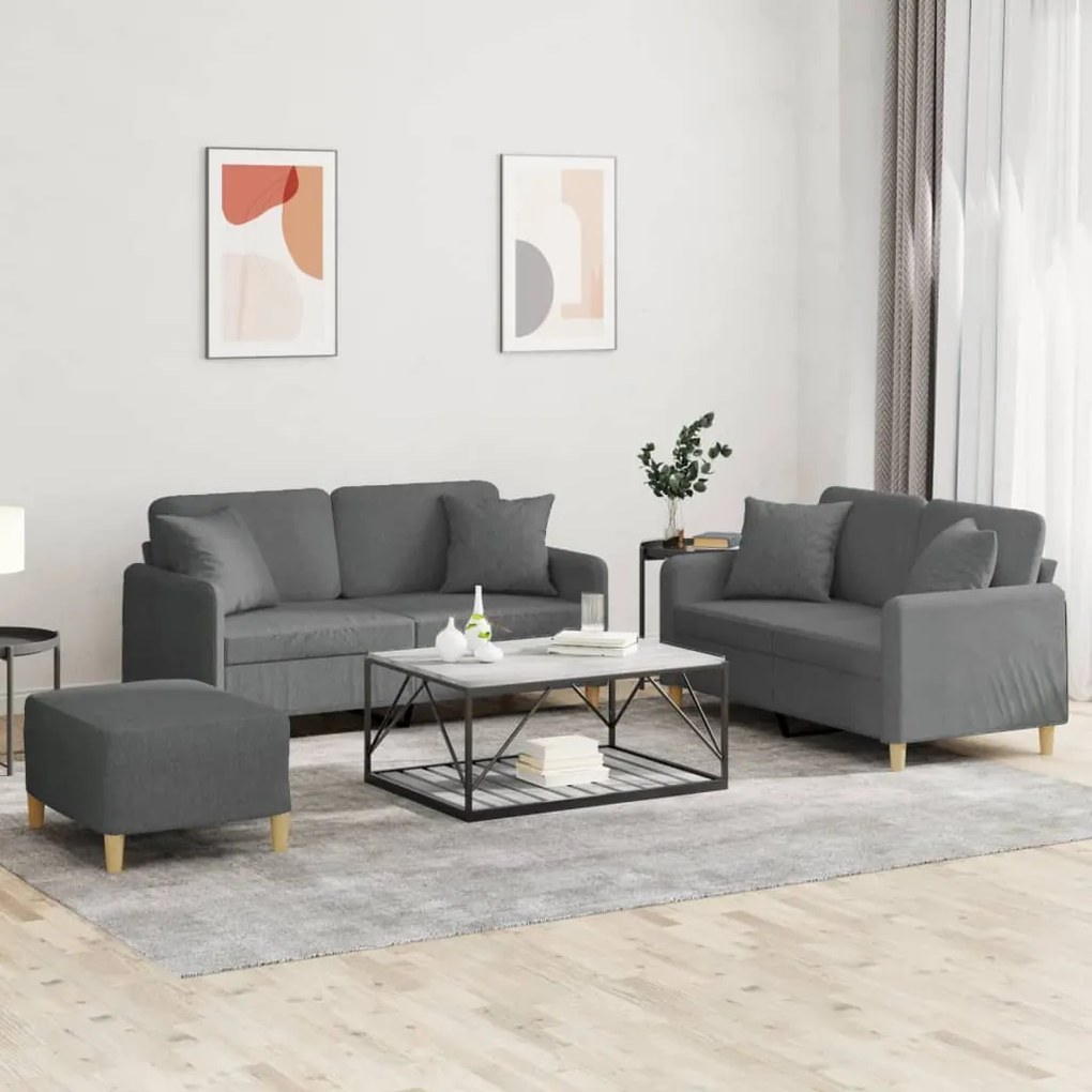 Set Di Divani 3 Pz Con Cuscini Grigio Scuro İn Tessuto /