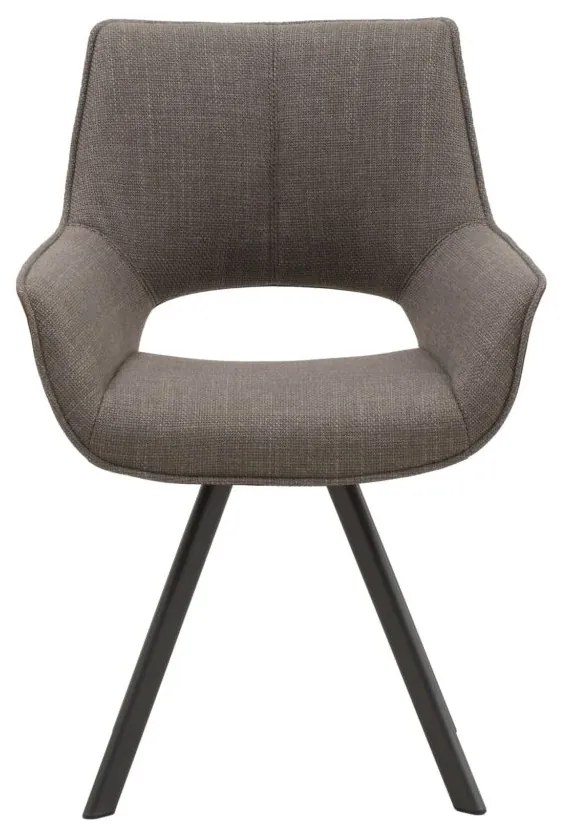Set di sedie MONTMARTRE in similpelle marrone, tessuto grigio e gambe in metallo nero, con braccioli