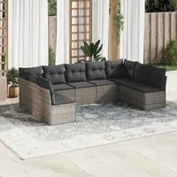 Set Divano da Giardino 9 pz con Cuscini Grigio in Polyrattan 3218070