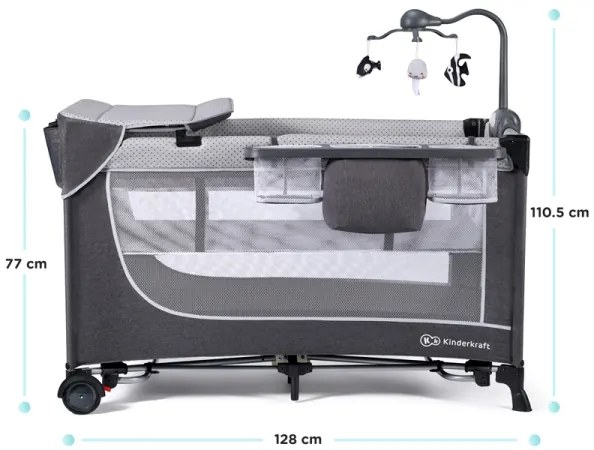 KINDERKRAFT - Lettino da viaggio LEODY grigio