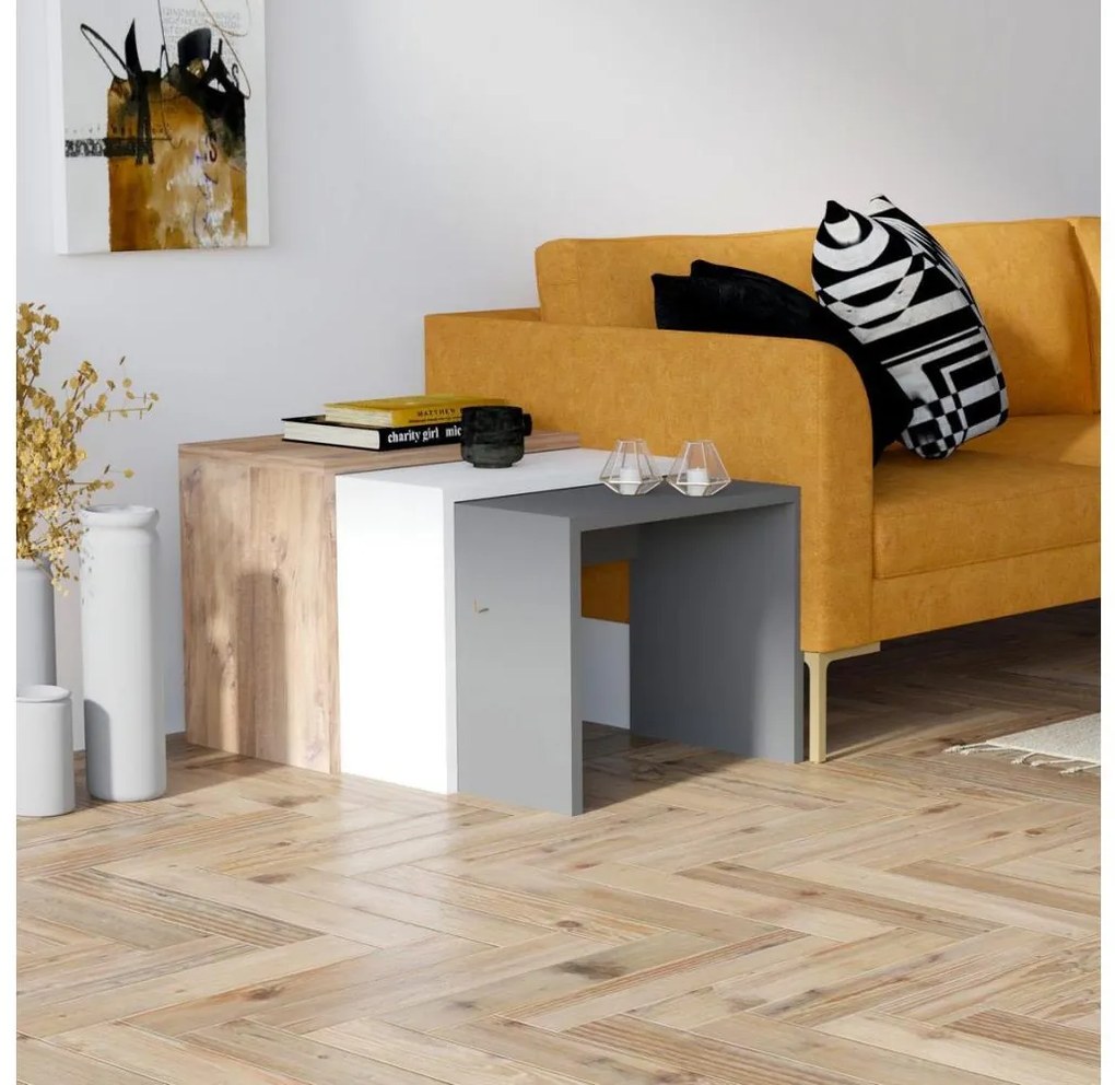 SET 3x Tavolino GUL marrone/bianco/grigio