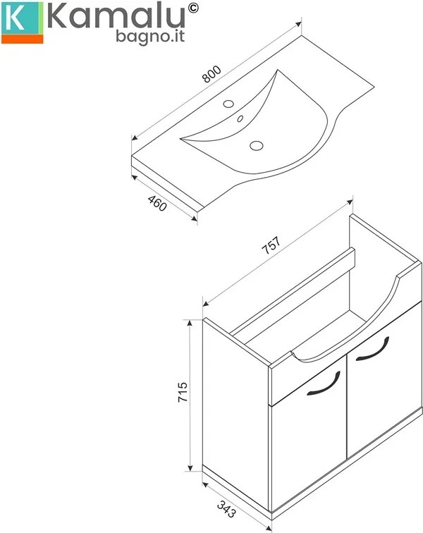 Mobile bagno a terra o sospeso 80 cm bicolore bianco e legno chiaro | LAC-ESTIA-80 - KAMALU