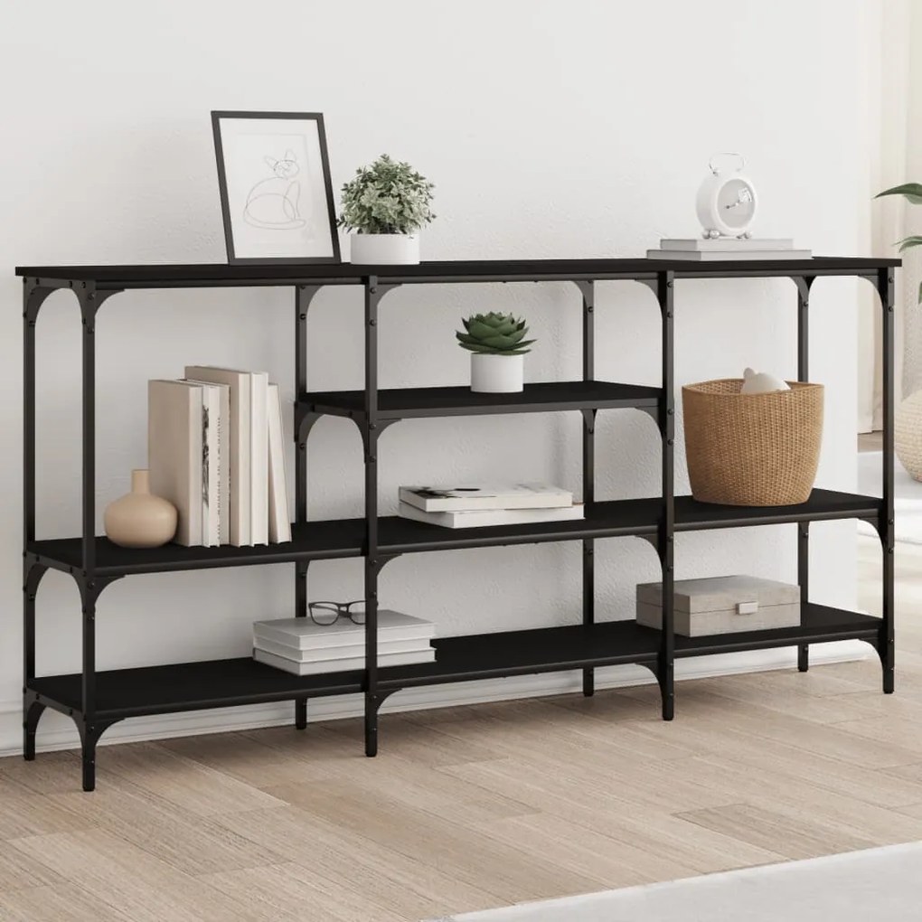 Tavolino Consolle Nero 160x29x80 Cm İn Legno Multistrato /
