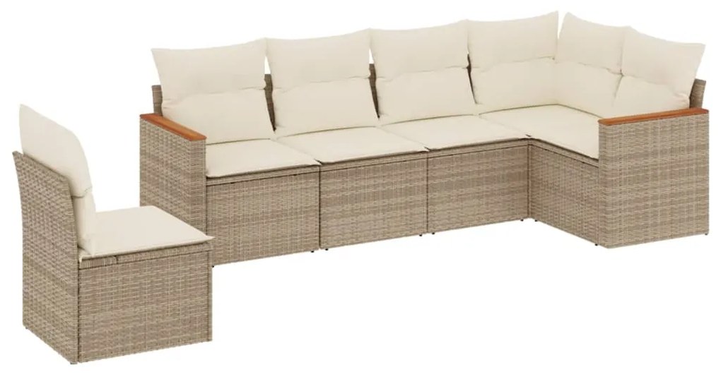 Set divano da giardino 6 pz con cuscini beige in polyrattan